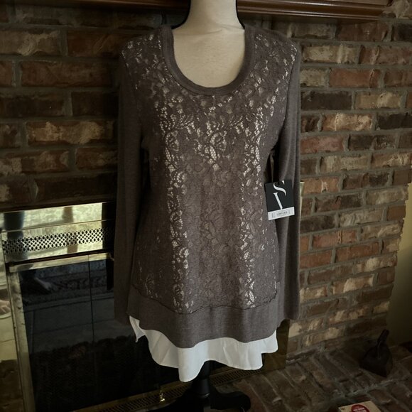 simply vera wang Brown Knit Sweater Over Blouse Size Large NWT - Picture 2 of 8